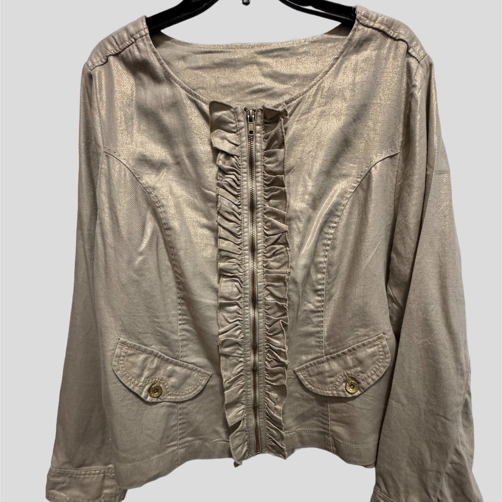 Lane Bryant size 16 linen and gold metallic jacket